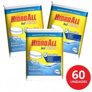 Tablete Desinfetante para Piscinas HCL Penta 200g Hidroall - 60 Unidades