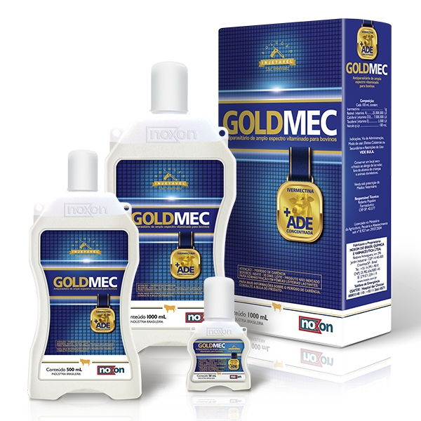 GoldMec 1000 ml - Ivermectina 1% + A, D3, E - Antiparasitário vitaminado para Bovinos - NOXON